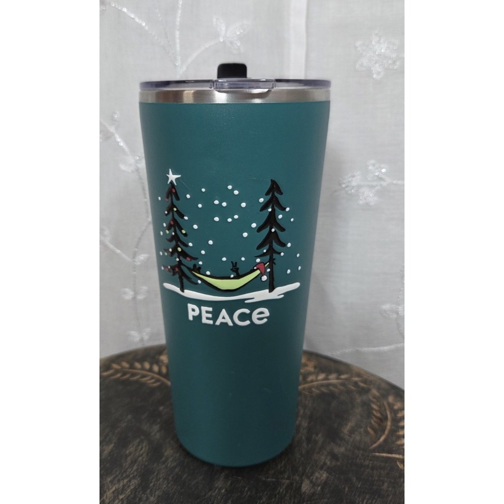 Life Is Good Peace Tumber Green Holiday Built in Straw 25 oz